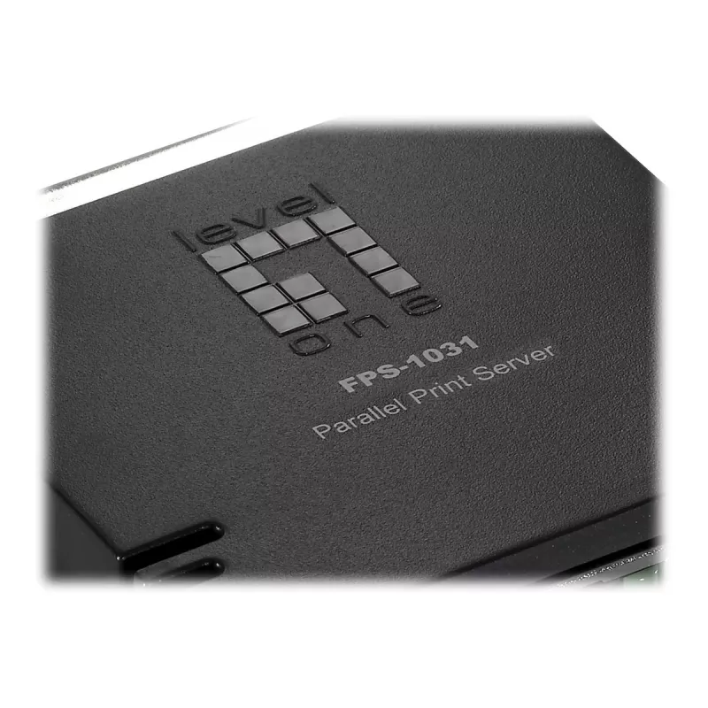 LevelOne Lygiagretaus spausdinimo serveris, juoda, žalia, Veikla, Ryšys, Maitinimas, Būsena, Taivanas, Ethernet LAN, IEEE 802.3, IEEE 802.3u, 10,100 Mbit/s