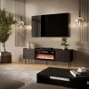 TV spintelė Cama Meble LUCCA 180x40x59 cm, juodas viršus ir rėmas, medžio drožlių plokštė, su juodu židiniu