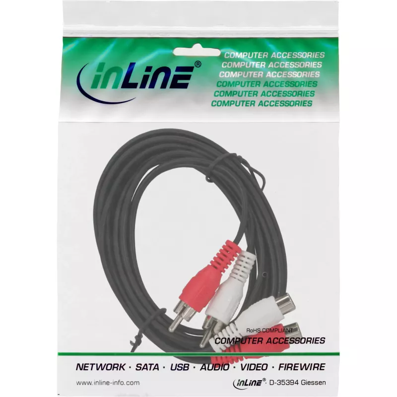 InLine garso kabelis 2x RCA kištukas / lizdas 20 m, juodas