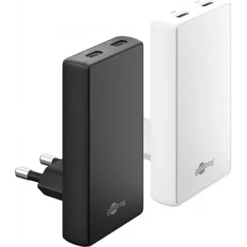 Goobay USB-C PD GaN Dual-Fast Charger 90° Flat 65 W Balta - 2x -Ports (75726)