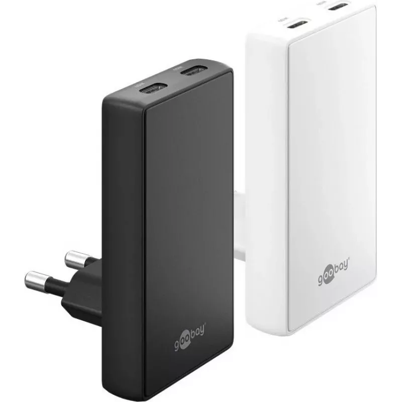 Goobay USB-C PD GaN Dual-Fast Charger 90° Flat 65 W Balta - 2x -Ports (75726)