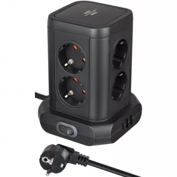 Maitinimo lizdų bokštas Brennenstuhl 1153560010 — 8 lizdai, 2×USB-A, 1×USB-C, juodas