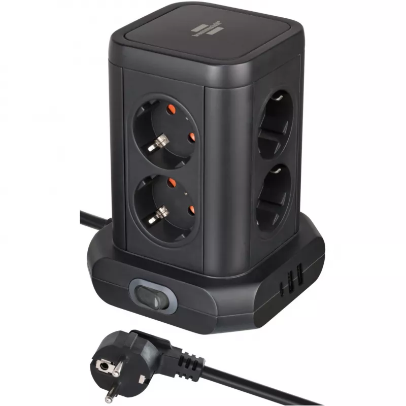 Maitinimo lizdų bokštas Brennenstuhl 1153560010 — 8 lizdai, 2×USB-A, 1×USB-C, juodas