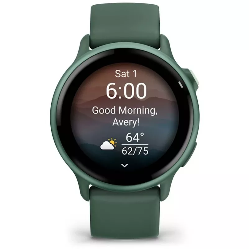Išmanusis laikrodis GARMIN vívoactive 6 – sportinis laikrodis, 42 mm aliuminio/polimero korpusas, AMOLED 1,2 colio, GPS, 5 ATM, optinis širdies ritmo matuoklis, SpO2, 8 GB, žalias