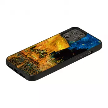 Apsauginis telefono dėklas iKins, skirtas Apple iPhone 12 / 12 Pro — juodas, Café Terrace dizainas