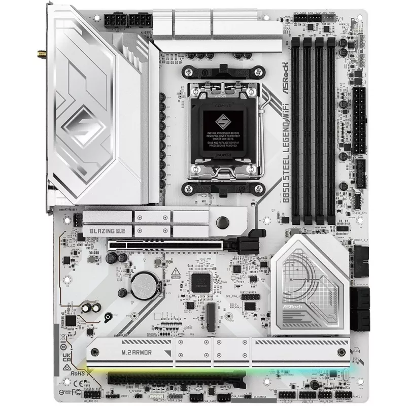 Motininė plokštė ASROCK B850 Steel Legend WiFi ATX — AMD B850, lizdas AM5, DDR5, 4x DIMM, 4x M.2, Wi‑Fi 7, 2.5Gb LAN