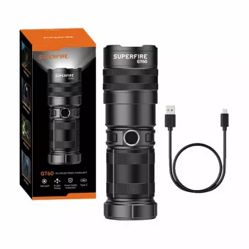 Superfire GT60 žibintuvėlis, 2600 lm, USB-C įkraunamas rankinis žibintuvėlis