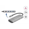 USB-C šakotuvas DELOCK 64323 — USB 3.2 Gen 2 Type-C priegloba, HDMI + 2× USB-A + 2× USB-C, 10 Gbit/s, pilkas