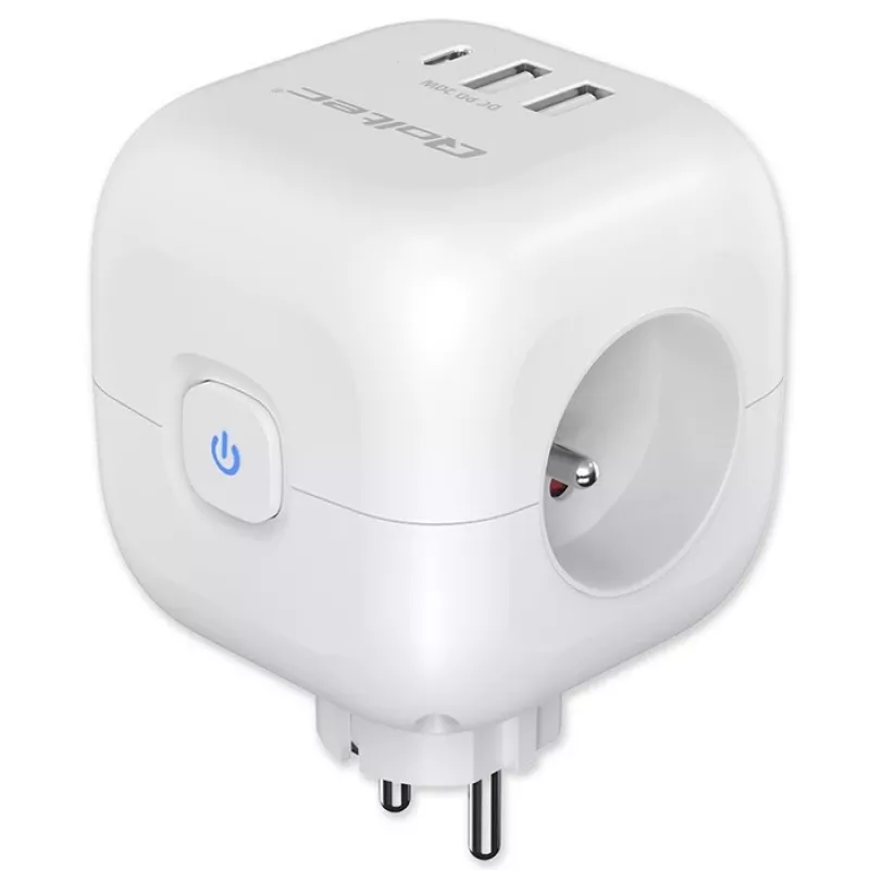 Maitinimo lizdų blokas QOLTEC 52548 su 3×AC lizdais ir USB prievadu