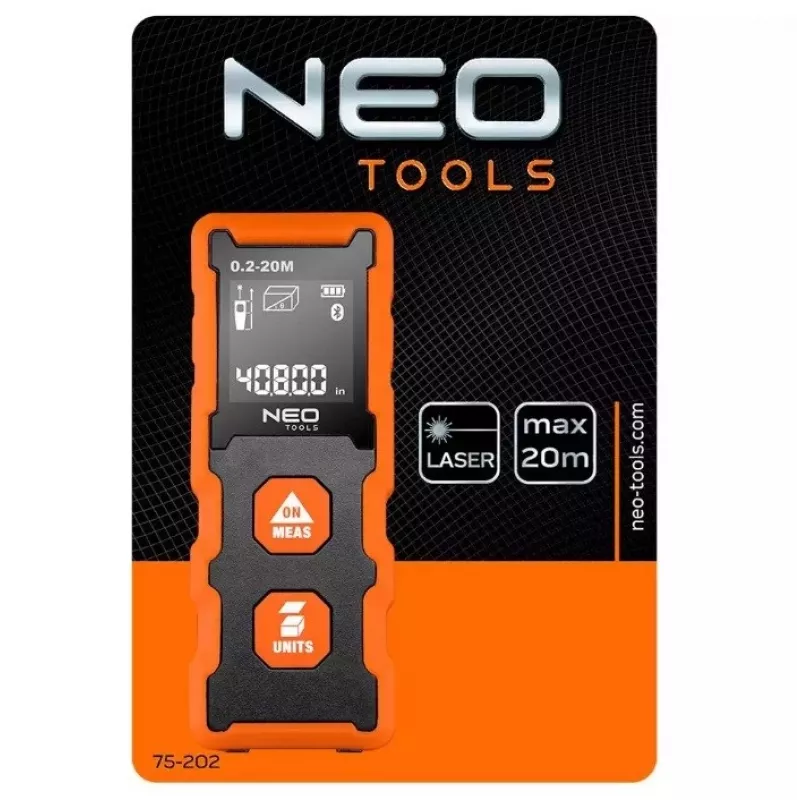 Lazerinis tolimatis NEO tools 75-202, matavimo diapazonas iki 75 m, nešiojamasis rankinis prietaisas