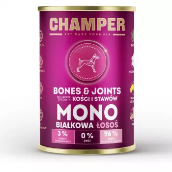 CHAMPER Bones & Joints Monoprotein lašiša - šlapias šunų ėdalas - 400g