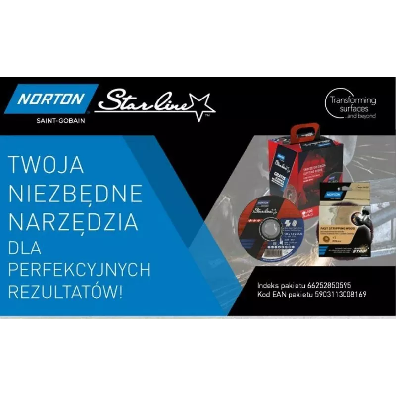 NORTON SHIELD. STARLINE 125mmx1,0/100 vnt. KIBIRAS + NEATSTINTO AUDEKLO ŠLIFAVIMO DISKAS