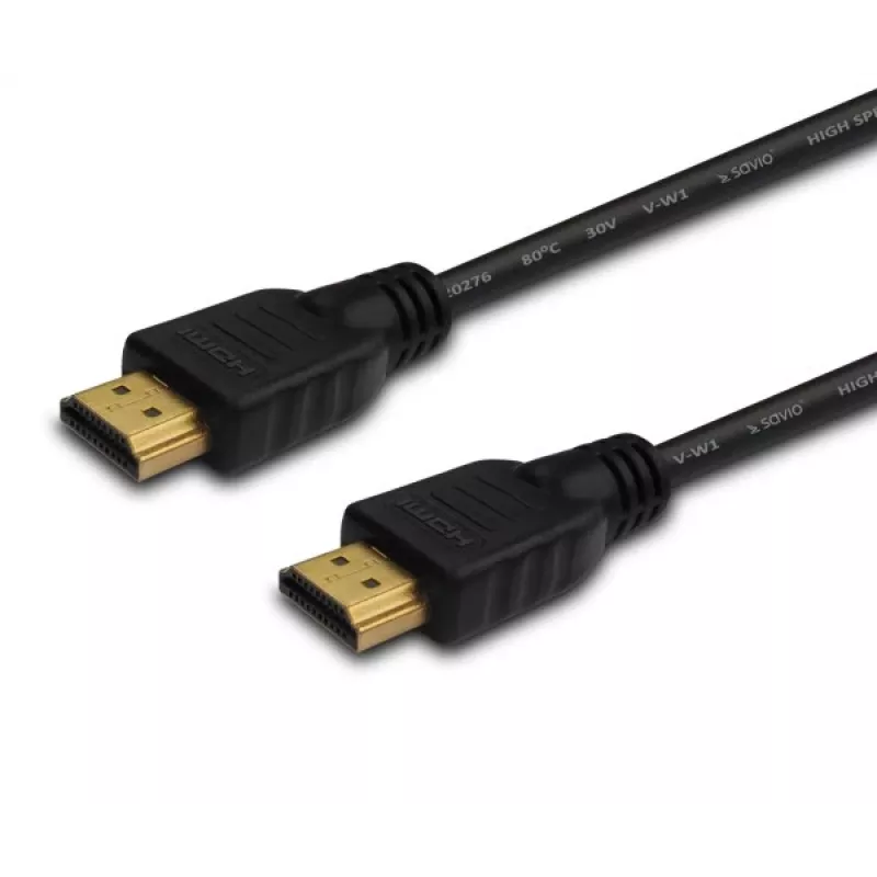 HDMI laidas SAVIO 3 m juodas — versija 1.4, 4096x2160, ARC, Ethernet, auksiniai kontaktai