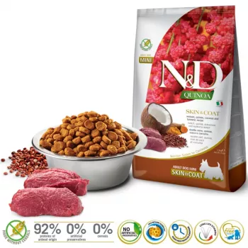 FARMINA N&D Quinoa Dog Skin&Coat Venison, Coconut Adult Mini - sausas šunų maistas - 2,5 kg