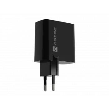 Laidus mobilusis įrenginių įkroviklis NATEC NUC-2145, 65 W, USB-C PD 3.0 + QC 3.0, 1x USB-C, 1x USB-A, 110–240 V, juodas