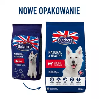BUTCHER'S Natural&Healthy su jautiena - sausas šunų maistas - 10 kg