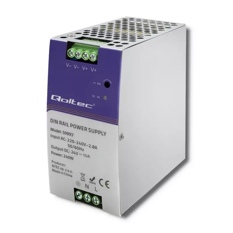 DIN bėgio maitinimo šaltinis QOLTEC 50997 240W 24V 10A