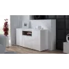 Sideboard Cama Meble VIVA 150 – balta/baltai blizganti ir sonoma ąžuolas, 3 durys, 5 lentynos, 1500×450×800 mm