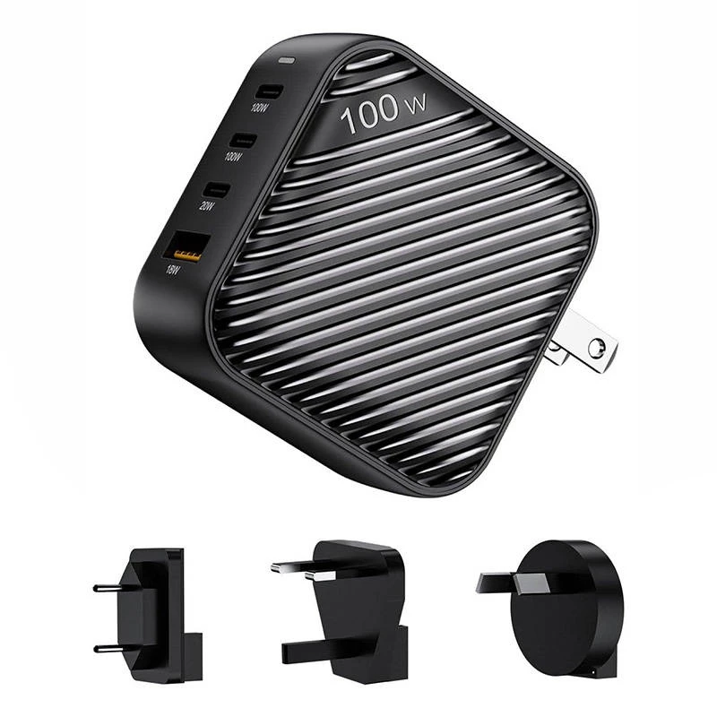 INVZI GanHub 3x USB-C + USB sieninis įkroviklis, 100W, EU/UK/AU/US (juodas)