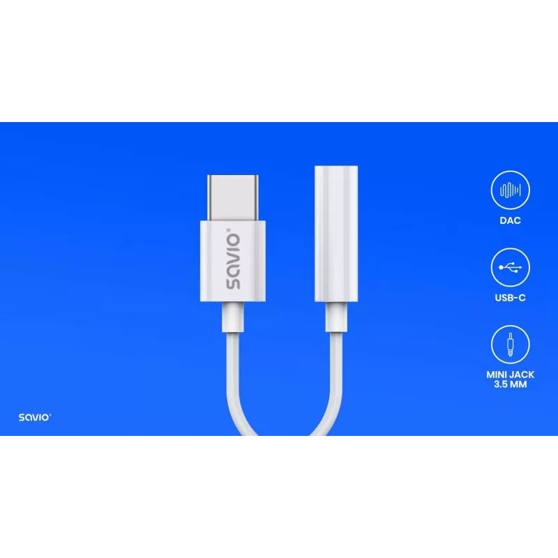 USB Type 3.1 C (M) – Jack 3.5mm (F) garso adapteris baltas SAVIO AK-51