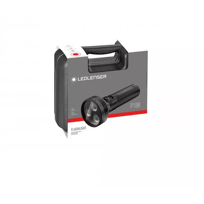 Rankinis žibintuvėlis Ledlenser P18R juodas, įkraunamas 1000 lm, IP68, 600 m spindulys, 18650 baterija