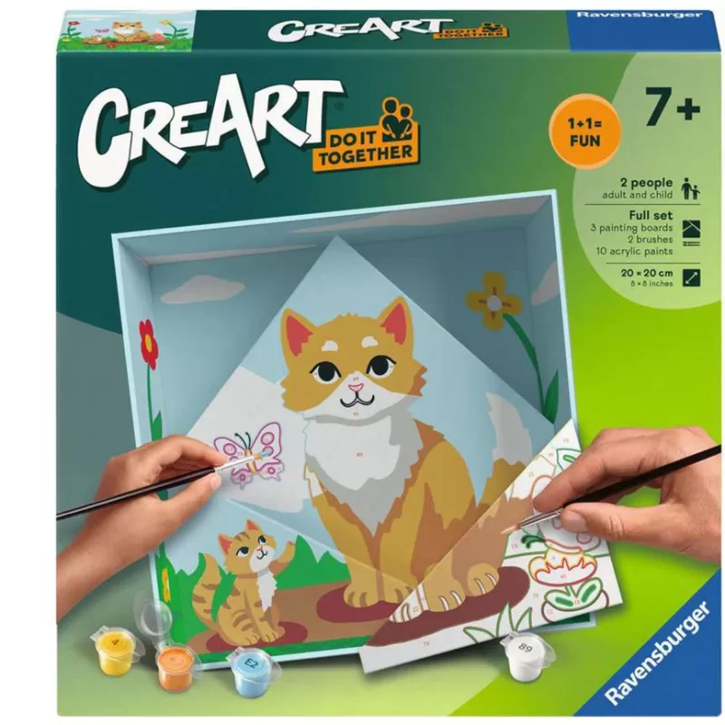 Tapybos rinkinys Ravensburger CreArt Do it together — katės modelis, bendradarbiavimo tapybos rinkinys