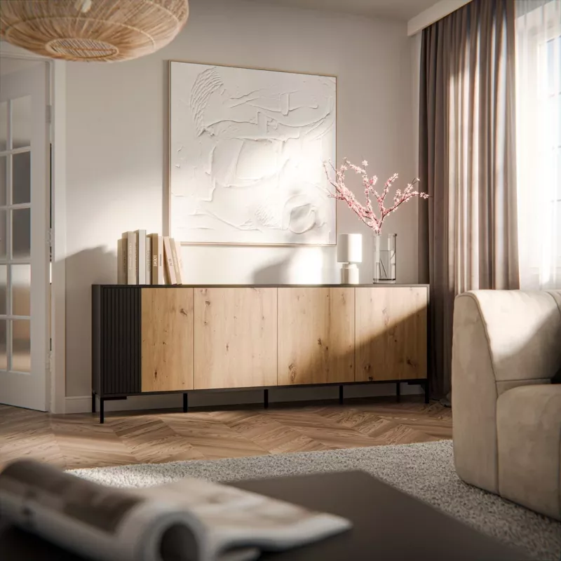 Komoda cama meble MERCI 200 x 40 x 74 cm — juoda/artišoko ąžuolo, medienos drožlių plokštė
