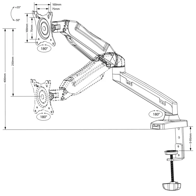 Monitoriaus laikiklis MACLEAN MC-860 stalinis laikiklis 27 colių (68,6 cm) ekranams, VESA 75x75–100x100, maks. apkrova 8 kg, juodas