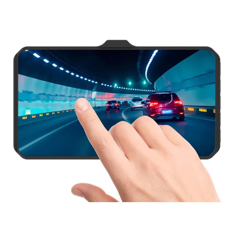 Vaizdo registratorius TRACER 4TS Full HD dviejų kanalų prietaisų skydelio kamera, 2 MP pagrindinė, 0,4 MP salono, 140°/60° kampai, 4 colių IPS ekranas, 150 mAh baterija, aliuminio korpusas, stovėjimo pagalba