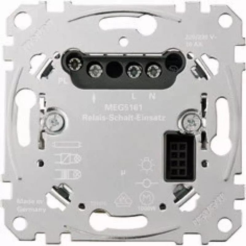Elektrinė relė Merten MEG5161-0000, metalinė, 220–230 V kint. srovė, 50–60 Hz, 10 A, kabelis 2×2,5 mm²