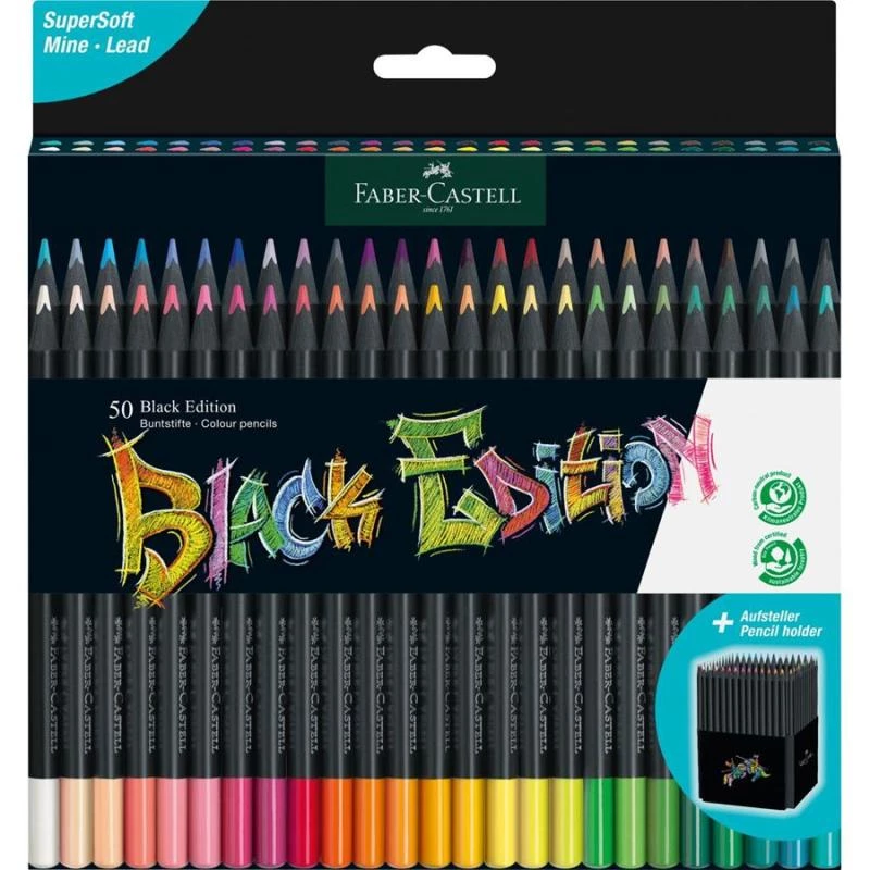 Spalvoti pieštukai Faber-Castell 116450, įvairiaspalvis rinkinys, 50 vienetų, minkštas grafitas, kartoninė dėžutė
