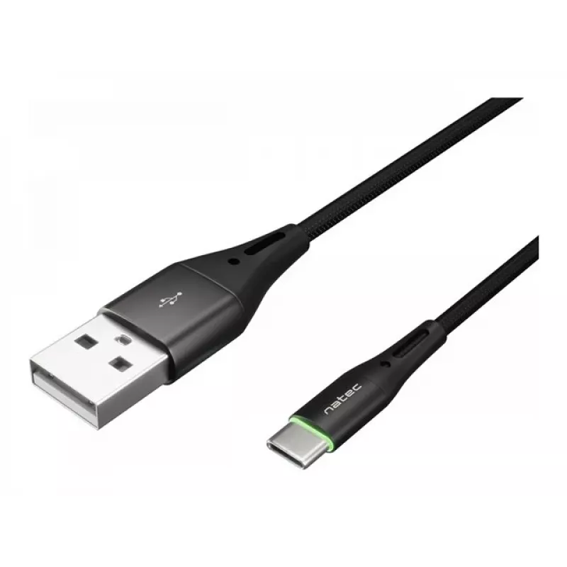 NATEC kabelis USB-C/A 2.0 1m prati led Juoda nylon