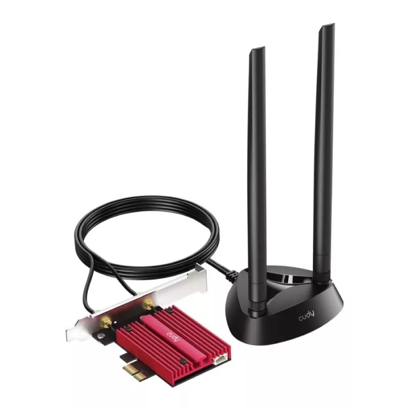 Vidinė WLAN Bluetooth tinklo plokštė Cudy WE9300S PCIe, Wi‑Fi 7 (802.11be) Tri‑band 2.4/5/6 GHz, 5765 Mbit/s, Bluetooth 5.4, išorinė 2x2 antena