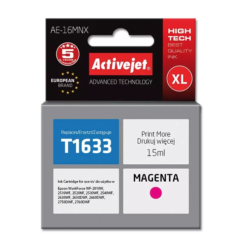 Activejet AE-16MNX rašalo kasetė (pakaitalas Epson 16XL T1633; Supreme; 15 ml; Purpurinė)