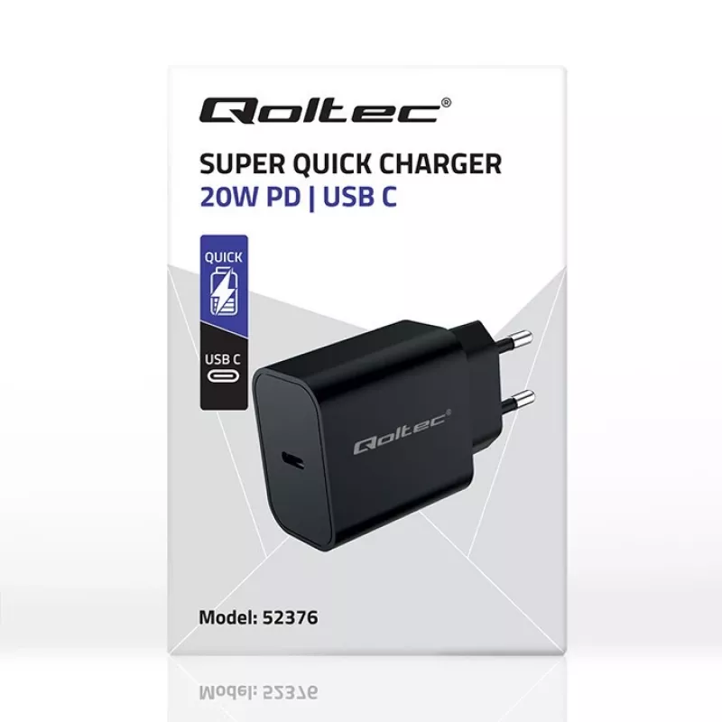 Super Quick PD įkroviklis USB C, 20 W, 5/12 V