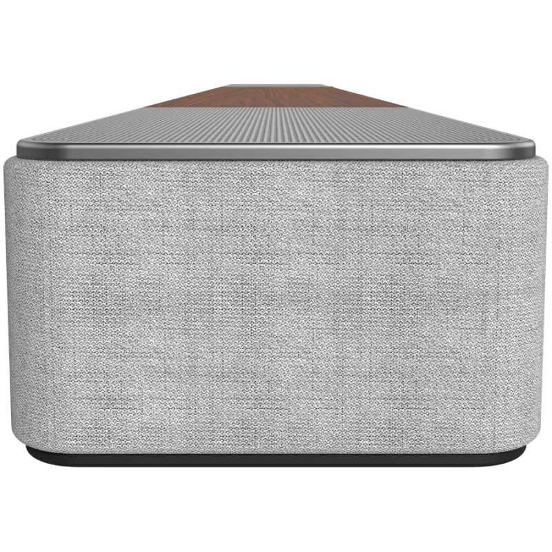 Garso juostos garsiakalbis KLIPSCH 1073541 — 3.1.2 kanalai, 100 W RMS, įmontuotas žemų dažnių garsiakalbis, pilka/riešutmedžio spalva