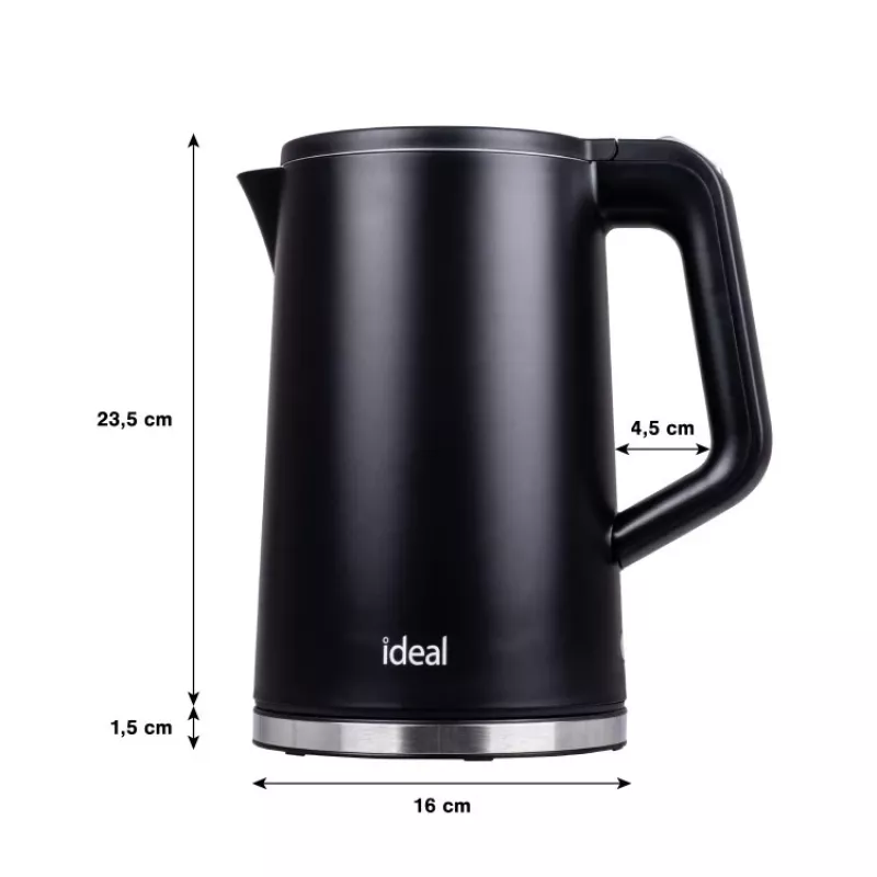IDEAL virdulys 1,7 l, plieninis korpusas, 1500 W galia, juodas