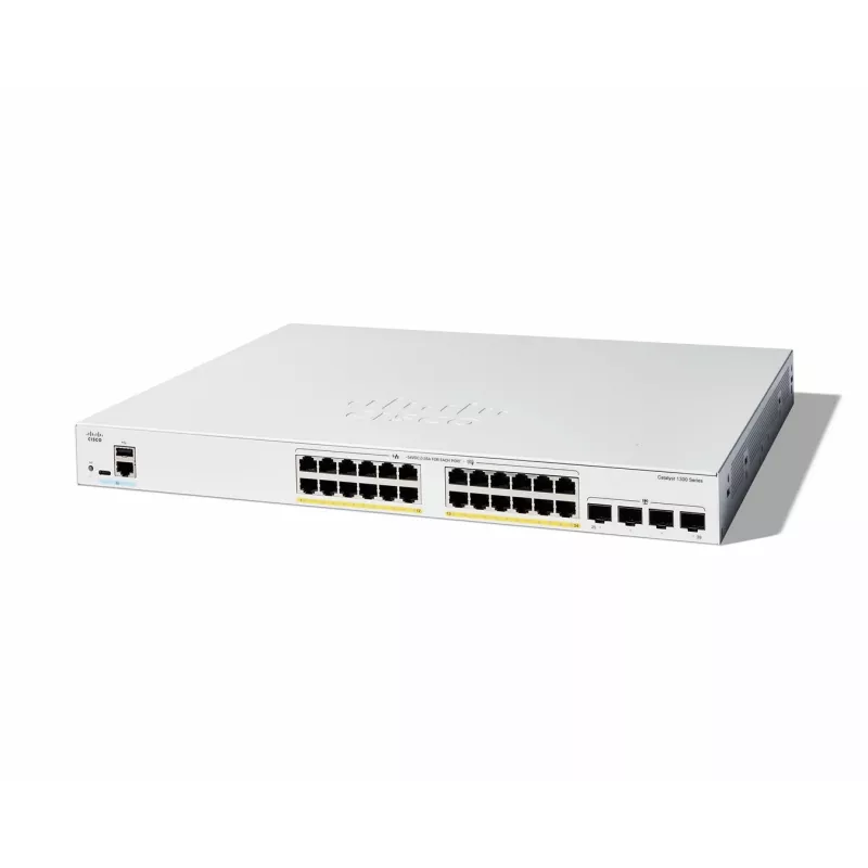 Cisco Catalyst 1300-24FP-4G valdomas jungiklis, 24 prievadai GE, pilnas PoE, 4x1GE SFP, ribota viso gyvenimo apsauga (C1300-24FP-4G)