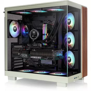 View 380 XL WS ARGB , Tower-Enclosure Light Green/Wood, Tempered Glass x 2, Wood Texture