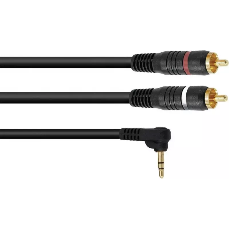 Adapterio kabelis Omnitronic 3,5 mm stačiakampis lizdas į 2x RCA, 3 m ilgio, modelis 30225012