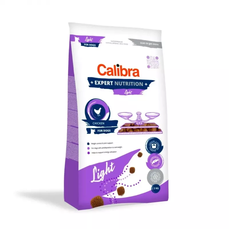 Sausas šunų maistas Calibra Expert Nutrition Light 2 kg — mažo kaloringumo, vištienos skonio, visavertis pašaras, 23 % baltymų, 10 % riebalų