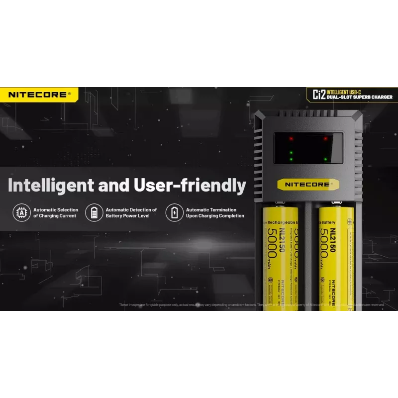 Baterijų įkroviklis Nitecore Ci12 universalus USB įkroviklis Li‑Ion, NiCd, NiMH, 3A įvestis 5/9/12V, plastikinis korpusas