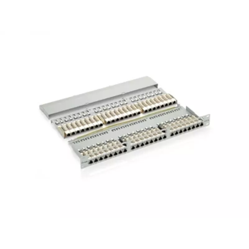 Equip 48 prievadų Cat.6 ekranuotas pataisų skydelis, juodas, RJ-45, auksinis, Cat6, montavimas stove, 1U, juodas
