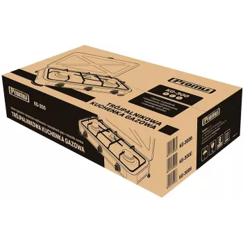 Dujinė viryklė PROMIS KG300C, 3 degikliai, rankiniai pasukami valdikliai, juoda kaitlentė, 580×310×110 mm