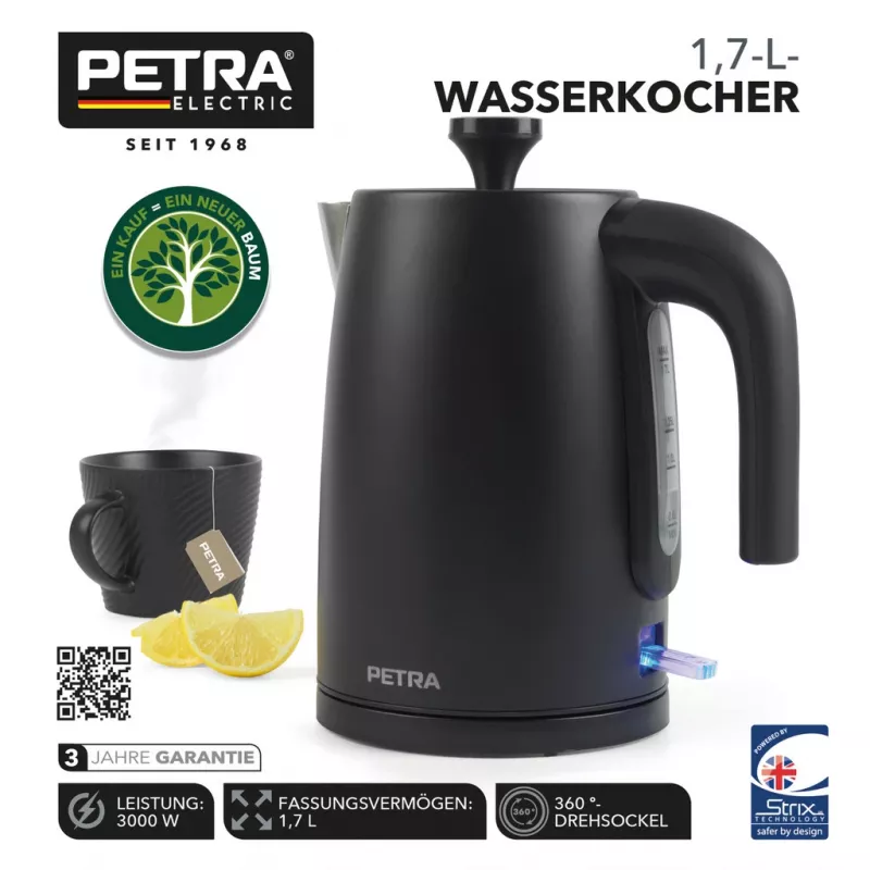 Elektrinis virdulys Petra 1,7 L 3 KW matinės juodos spalvos