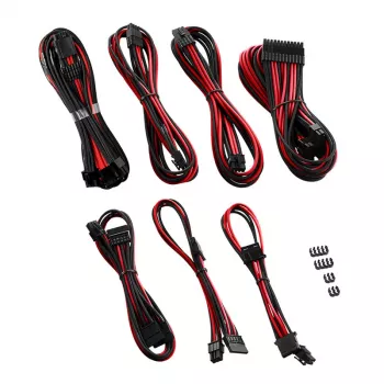CableMod C-Series PRO RM Juoda Label maitinimo kabelių rinkinys CM‑PCSR‑16P3KIT‑NKKR‑R — juodos ir raudonos spalvos įdėklais dengti PSU kabeliai