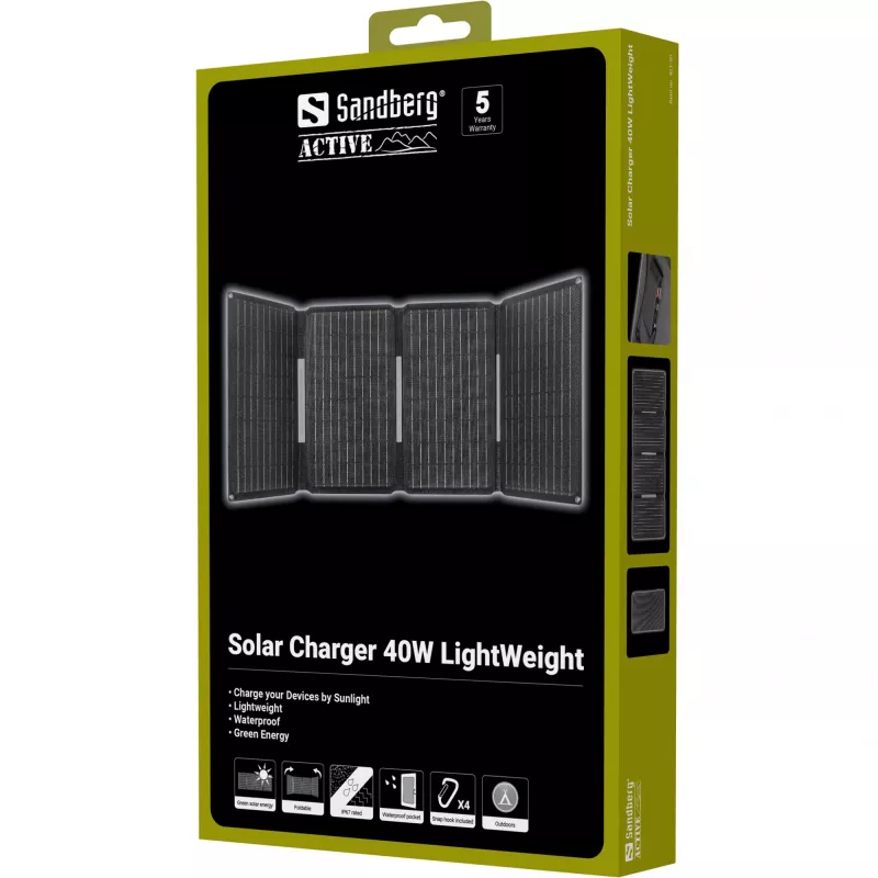 Saulės įkroviklis SANDBERG 421-20 40W lengvas – nešiojamas saulės skydelis, 40 W galia