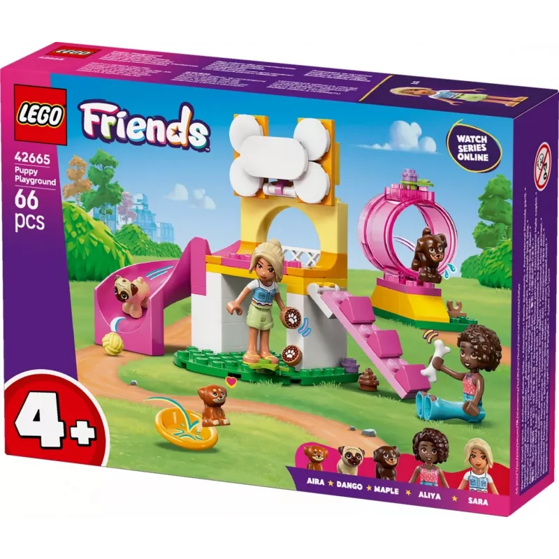 Konstruktorius LEGO Friends Šuniukų žaidimų aikštelės rinkinys 42665, 66 dalys, 2 minifigūrėlės, amžius 4+