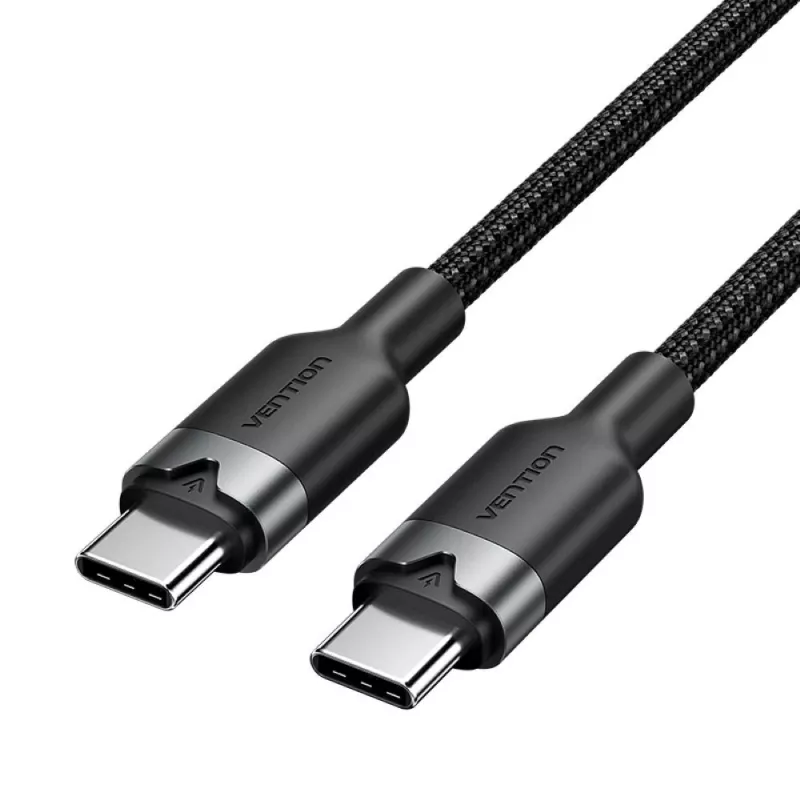 USB-C į USB-C duomenų ir įkrovimo kabelis Vention TRDBH, 2 m, USB 2.0, 60 W PD, 3 A, 480 Mbit/s, juodas