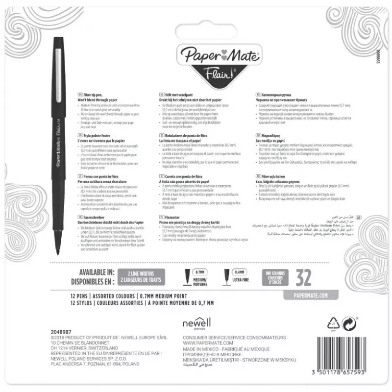 Felt Pen Medium Papermate Flair 12 vnt.